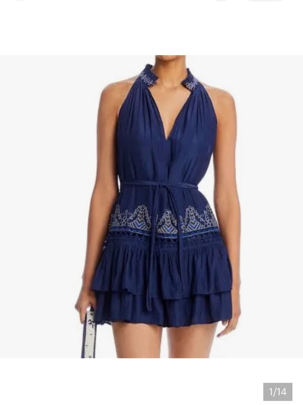 NWT Ramy Brook Tiered Halter Navy Dress